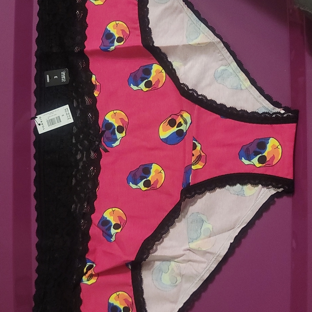 TORRID CURVE COLLECTION RAINBOW SKULL PRINT CHEEKY PANTY: PINK/BLACK: NWT: SZ 3